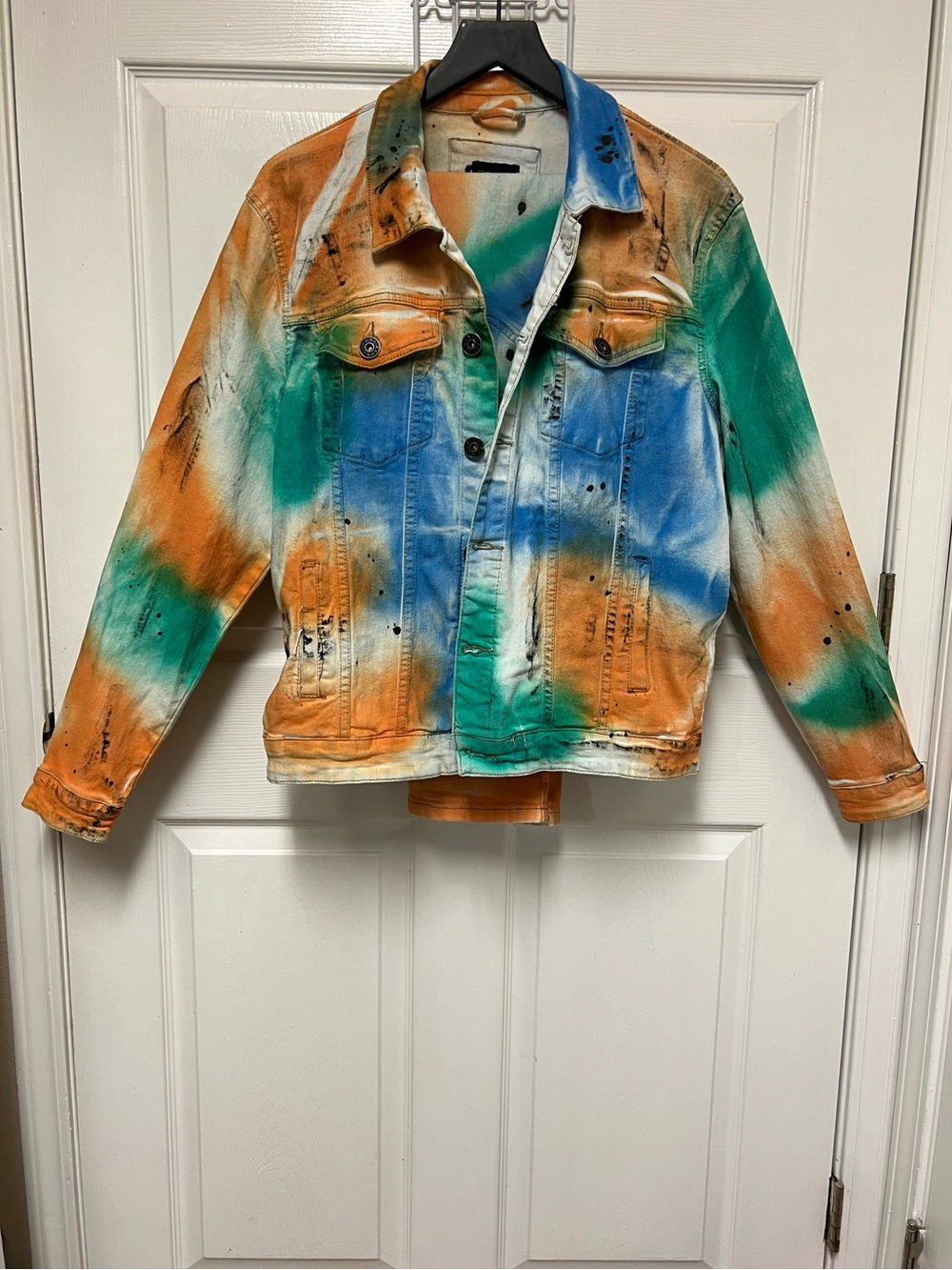 WAIMEA Color-Blocked Tie-Dye Denim Jacket and Pants Set